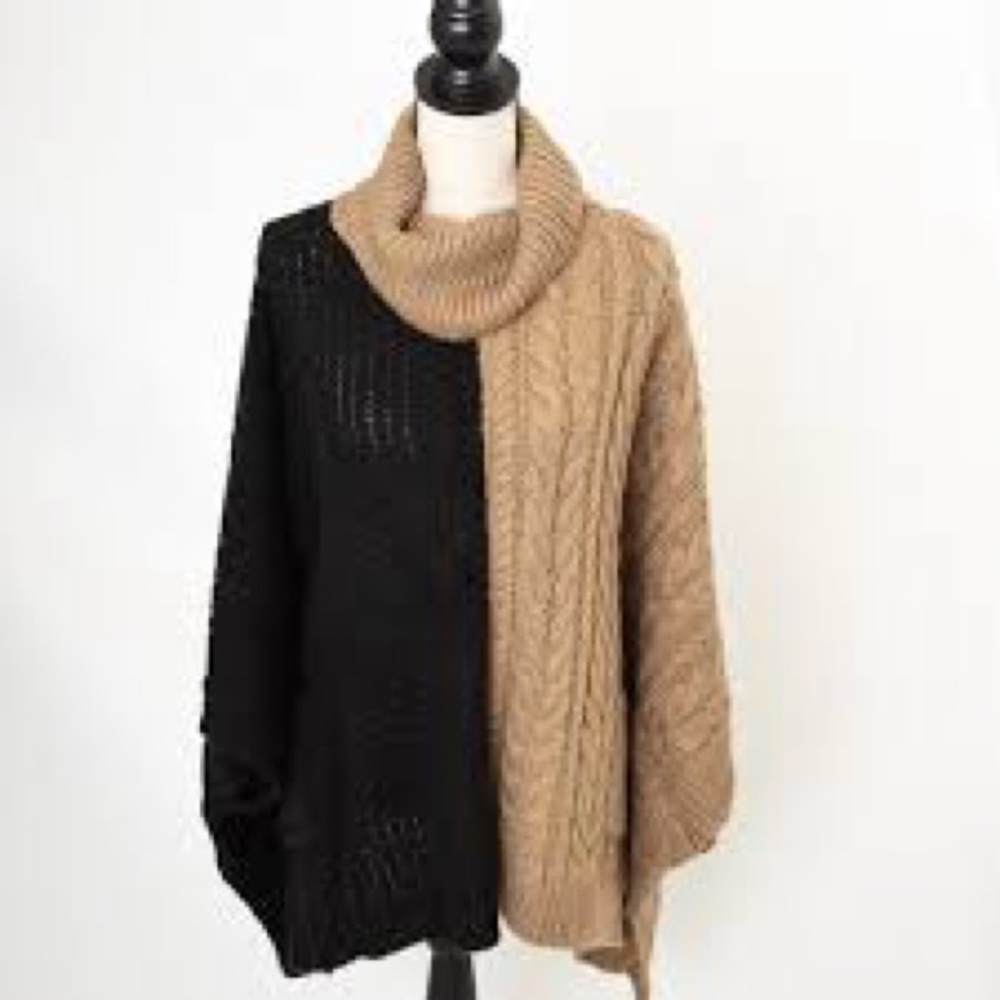 Brittany Humble Two-Tone Cable Knit Sweater Poncho.  Never worn.